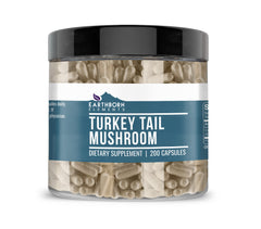 Earthborn Elements Turkey Tail capsules in a bottle for easy daily dosing.