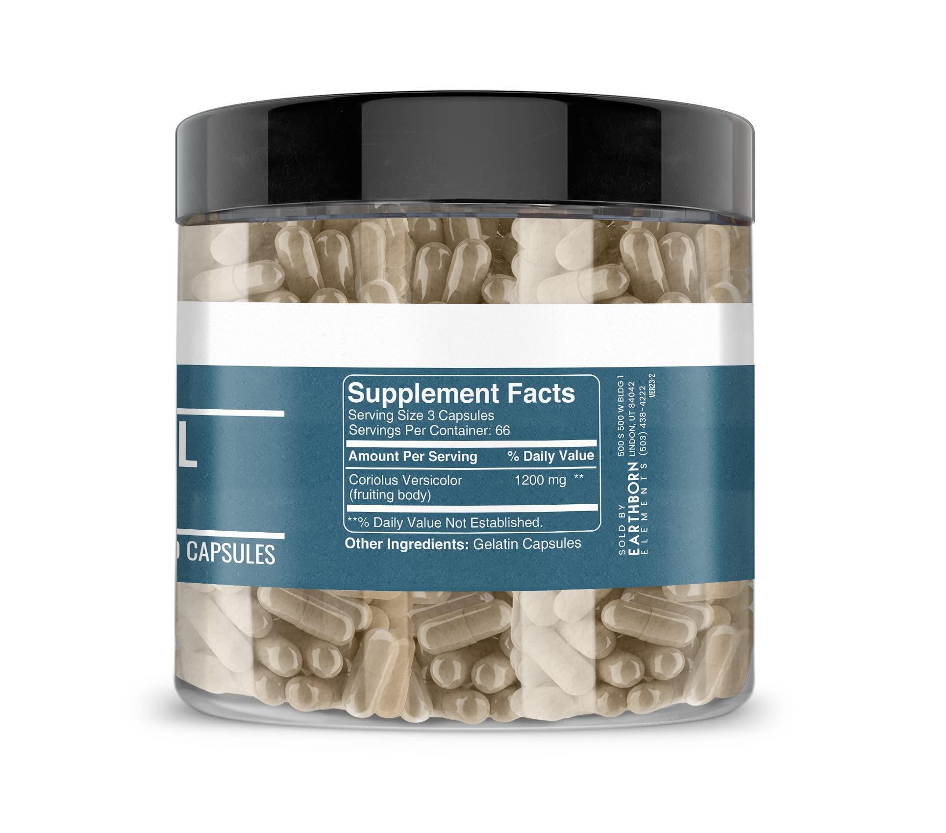 Earthborn Elements Turkey Tail capsules being poured for convenient daily use.