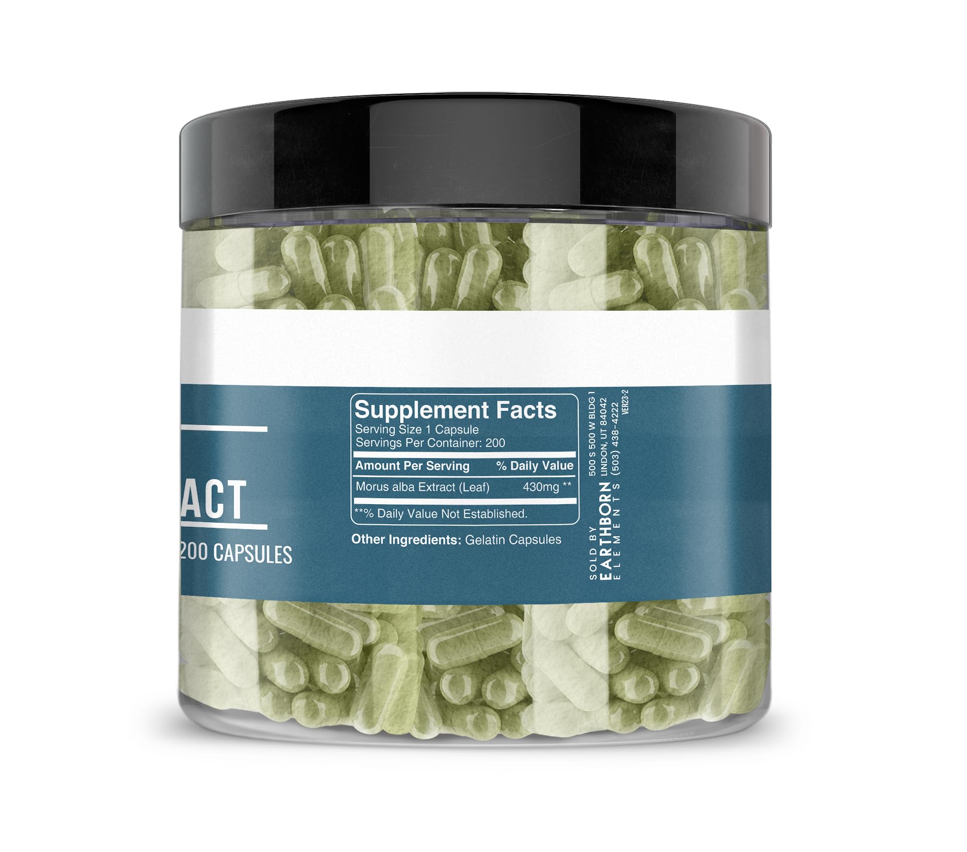 Earthborn Elements White Mulberry Leaf Extract bottle close-up highlighting pure capsules for everyday wellness