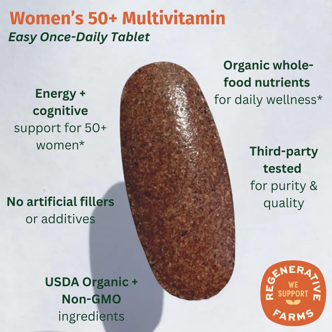 EarthFirst Organic tablet close-up shows OrganiPress technology for improved bioavailability.