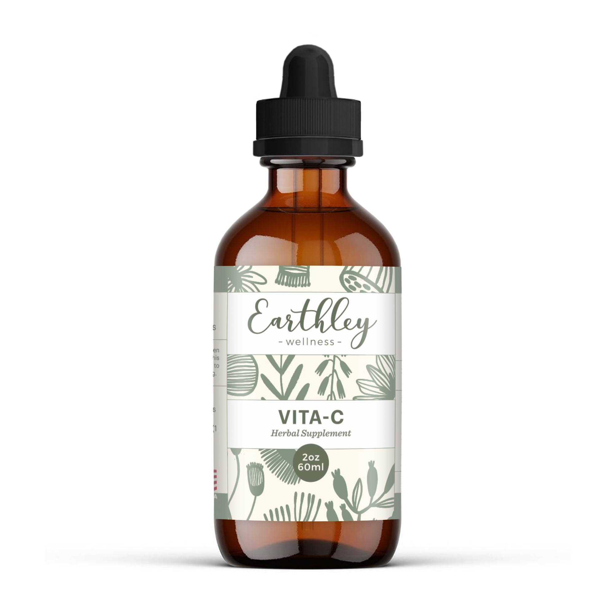 Earthley Vita-C bottle and label for easy, convenient dosing of whole-food vitamin C.
