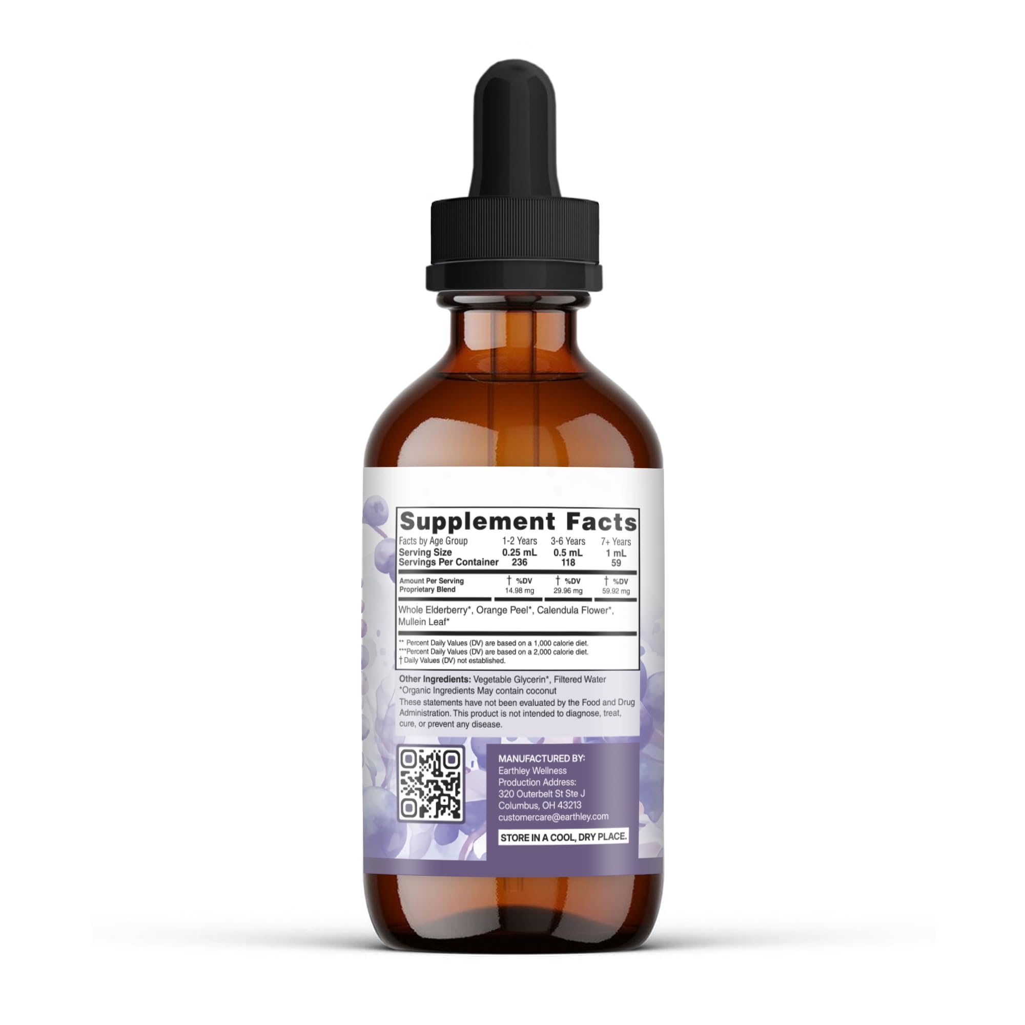 Earthley Wellness Elderberry Elixir Drops pour demonstrates easy dosing for daily use.