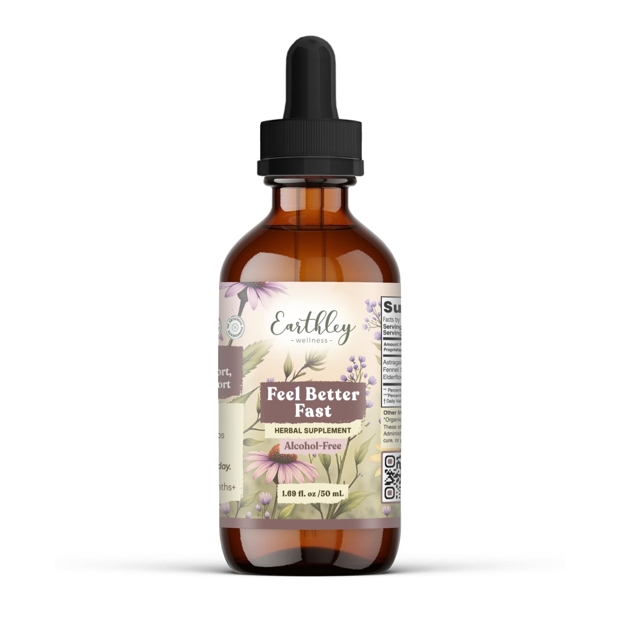 Earthley Wellness Feel Better Fast bottle front view with a natural, soothing herbal blend