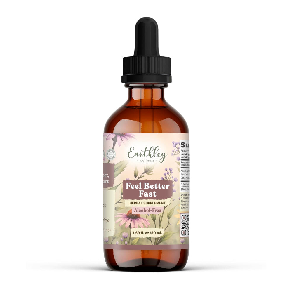 Earthley Wellness Feel Better Fast bottle front view with a natural, soothing herbal blend