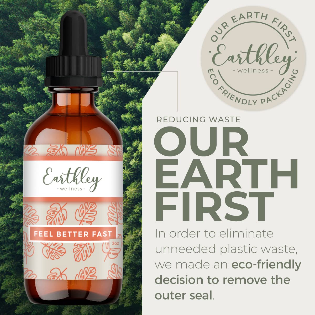 Earthley Wellness Feel Better Fast label close-up highlights echinacea and cinnamon ingredients