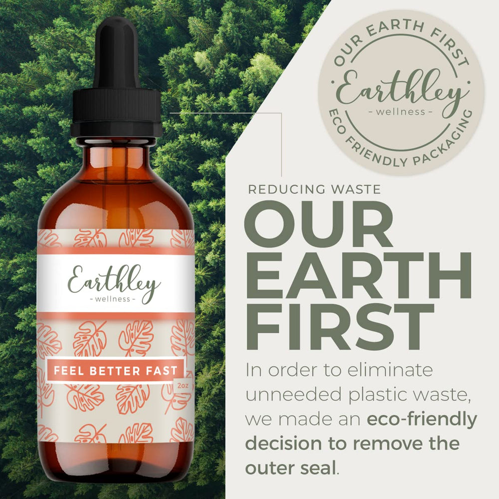 Earthley Wellness Feel Better Fast label close-up highlights echinacea and cinnamon ingredients