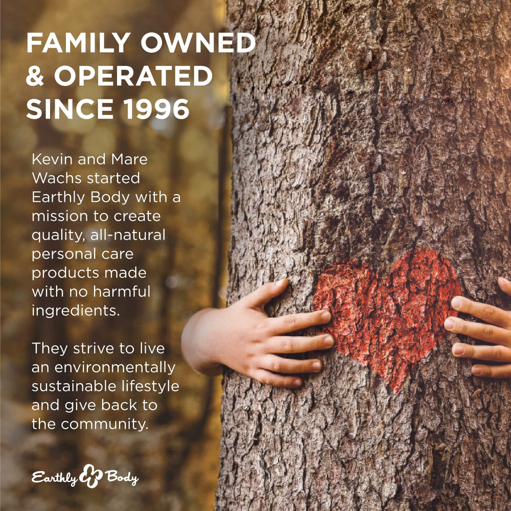Earthly Body packaging features a nutrients panel highlighting nourishing oils