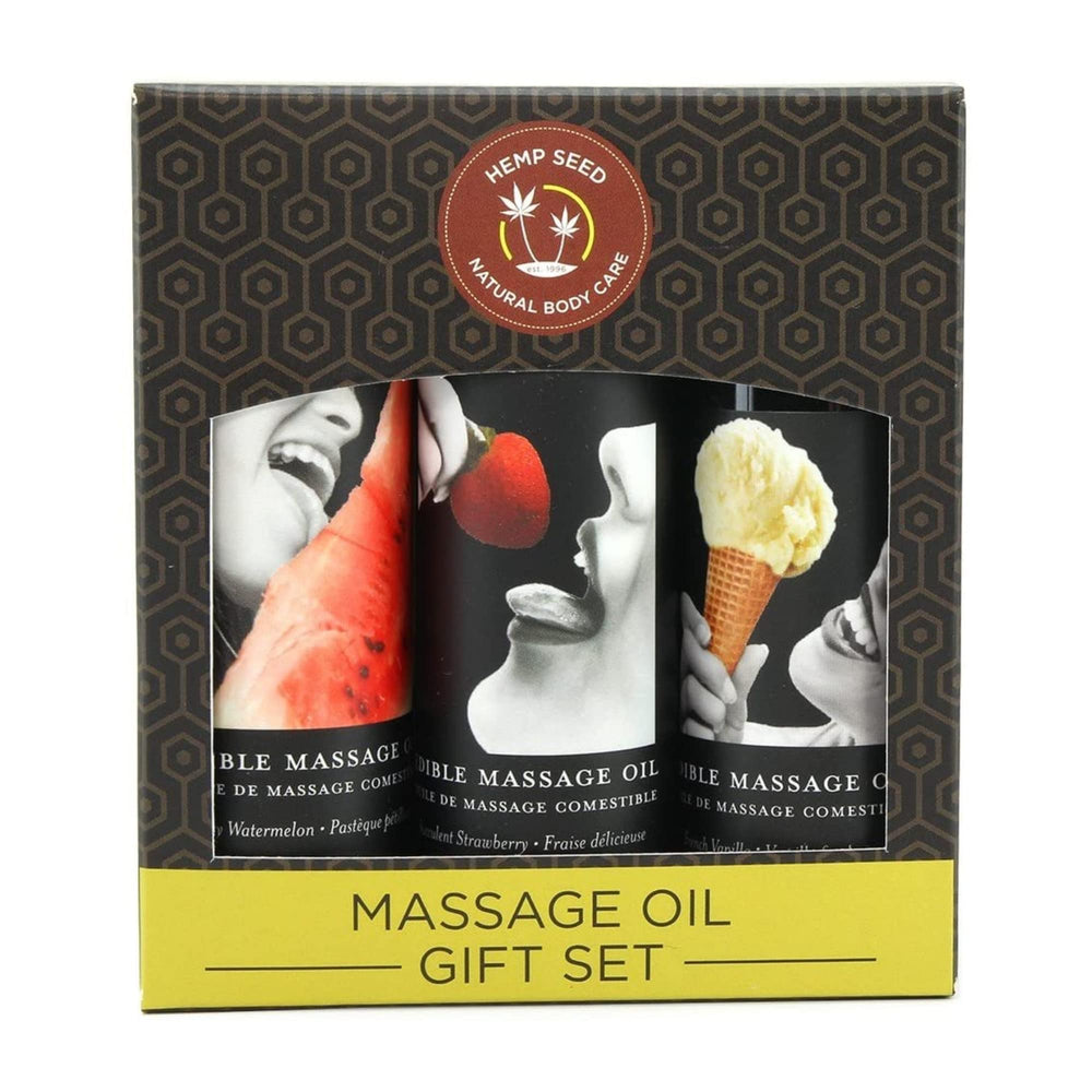 Earthly Body edible massage oil gift set watermelon bottle offers refreshing slip for a spa-like massage