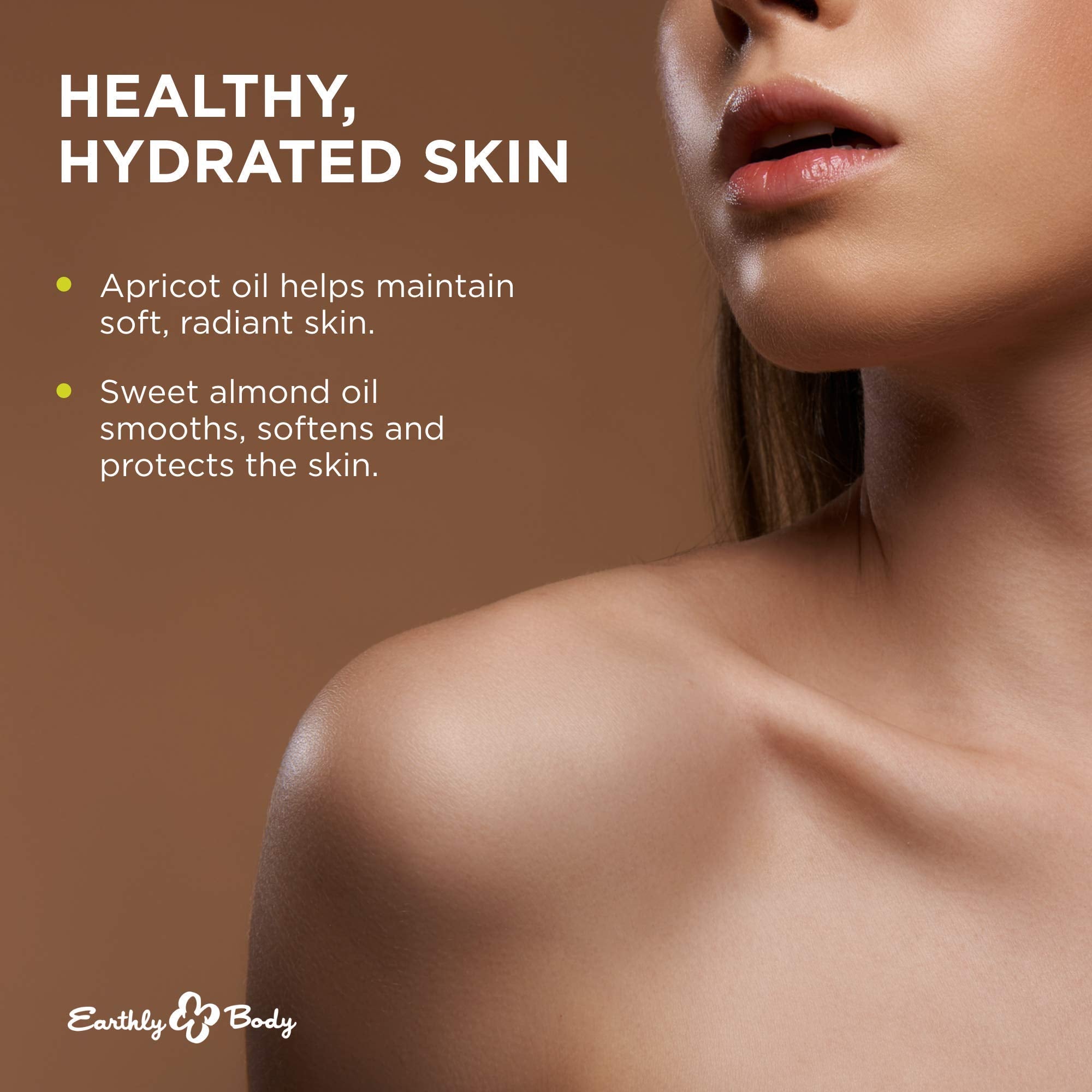 Earthly Body Edible Massage Oil highlights moisturizing ingredients like hemp seed and almond oils.