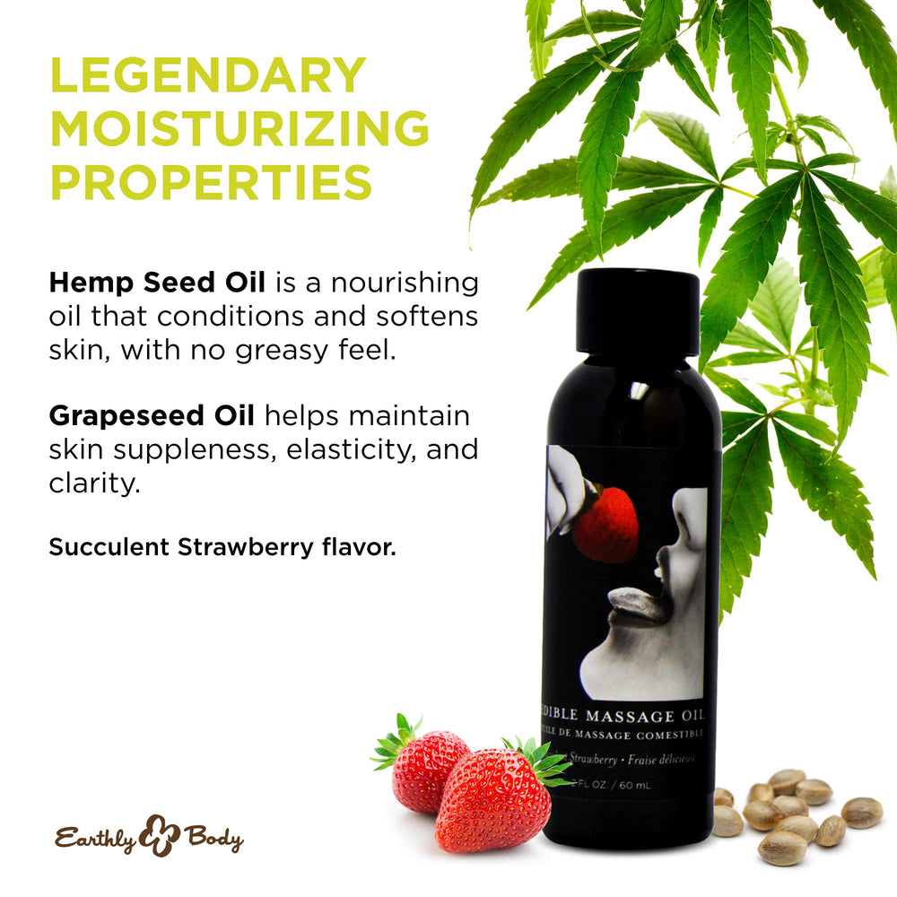 Earthly Body Edible Massage Oil demonstrates a smooth, easy spread for a relaxing massage.