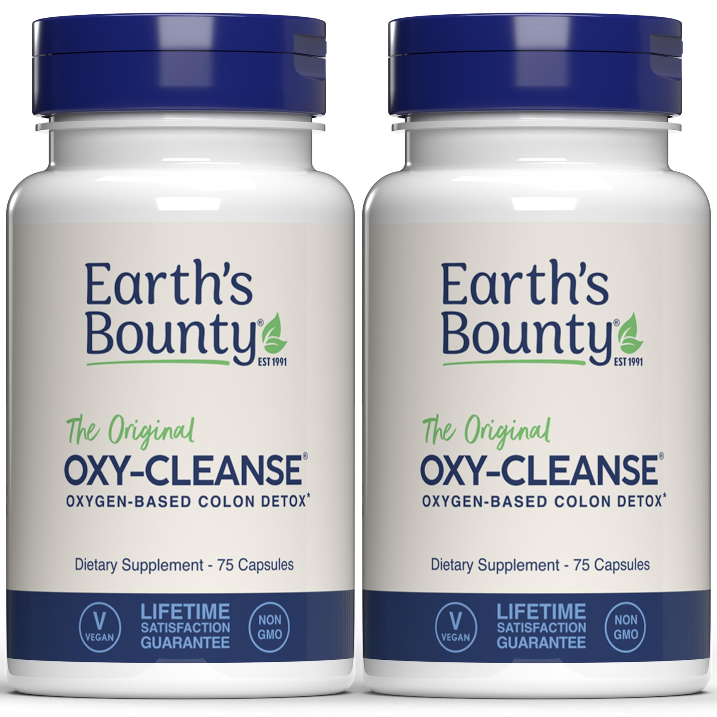 Earth's Bounty Oxy-Cleanse bottle and capsules for gentle daily colon support.