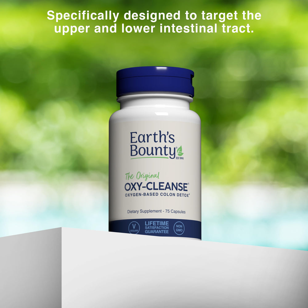 Earth's Bounty Oxy-Cleanse daily-use setup showing capsules ready for routine.