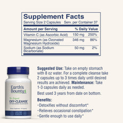 Earth's Bounty Oxy-Cleanse front label highlighting easy daily use for digestive balance.
