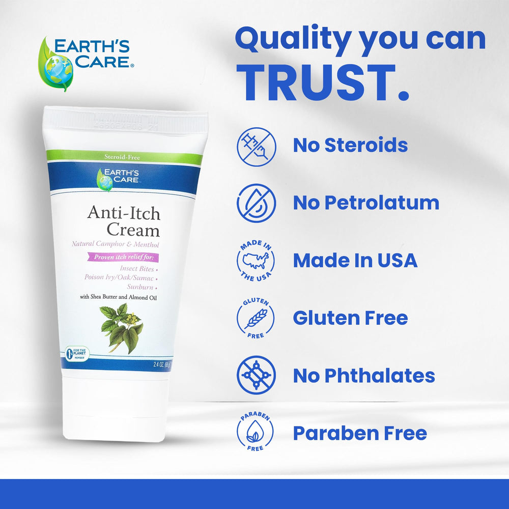 Earth's Care Anti Itch Cream on sunburned skin offering temporary relief.