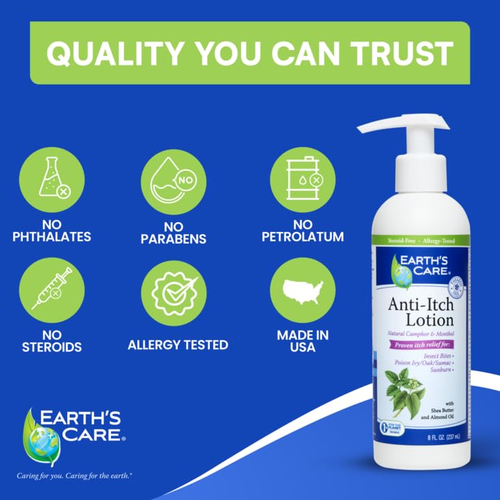 Earth's Care Anti Itch Lotion on an insect bite for rapid relief.