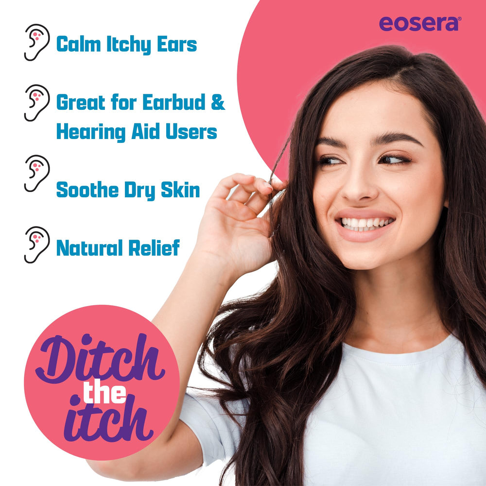 Earwax MD eosera Ear Itch MD application steps demonstrated for gentle relief