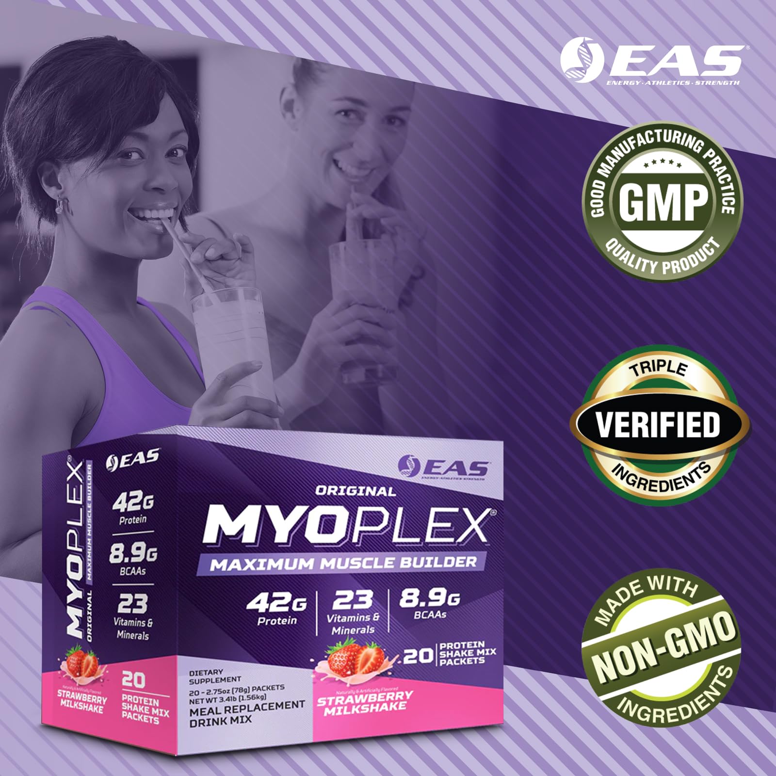 EAS Myoplex scoop with powder demonstrates precise serving measurement.