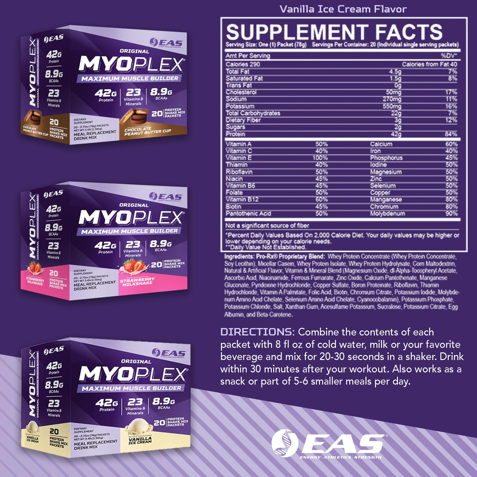 EAS Original Myoplex serving-stir shows quick protein shake after training.