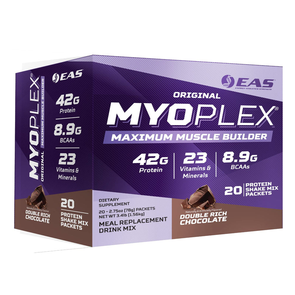 EAS Original Myoplex tub front, high-protein meal replacement option.