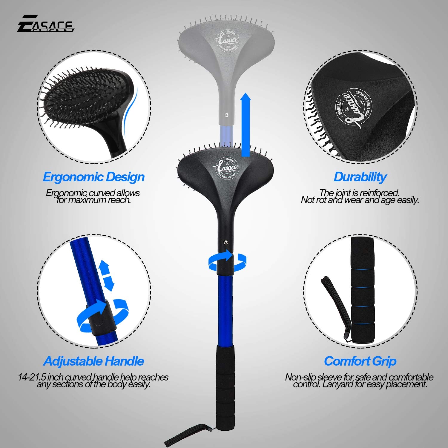 EASACE back scratcher curved-handle design for versatile body use