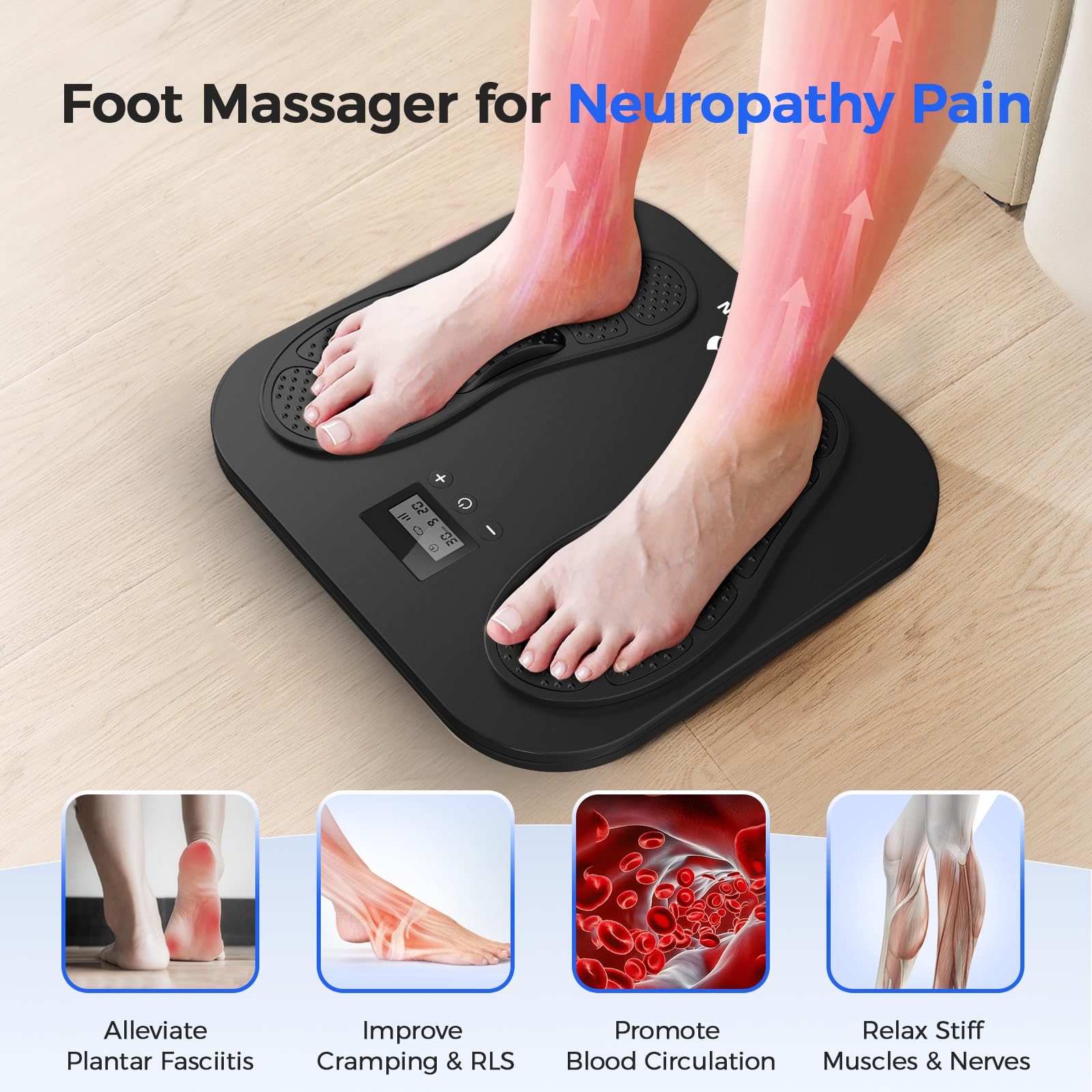 EaseZen foot massager offers 20 intensity levels for precise control.