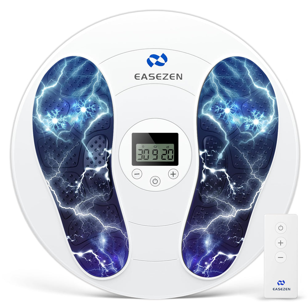 EaseZen Foot Massager with remote and main unit for simple at-home therapy sessions.