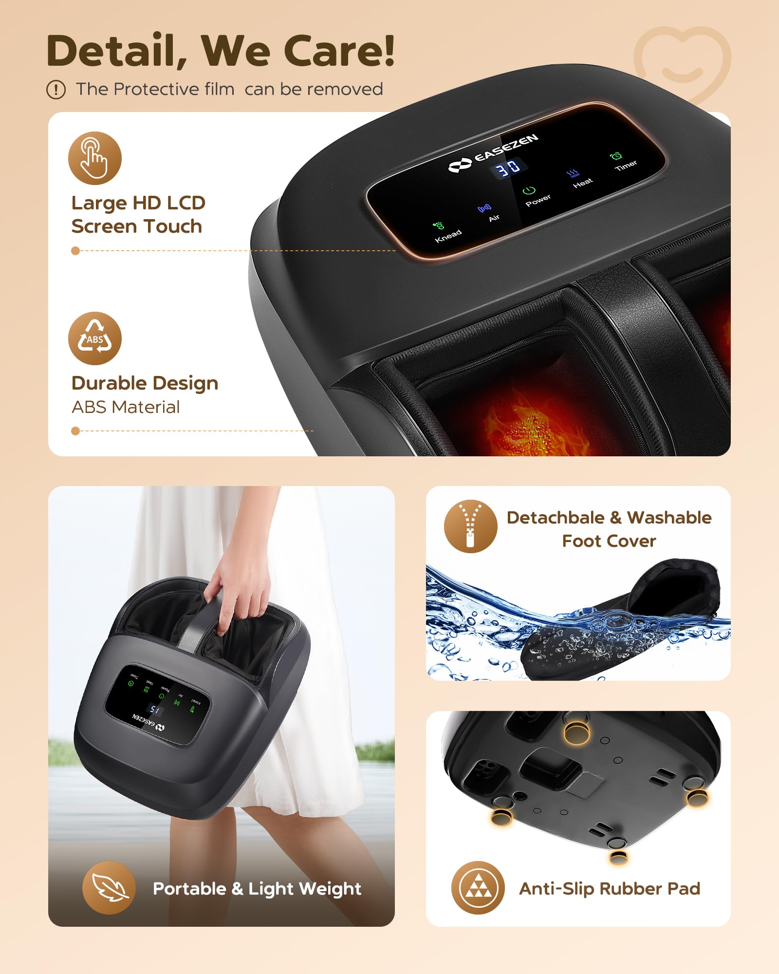 EaseZen massager accommodates large feet up to size 14 for a secure fit.