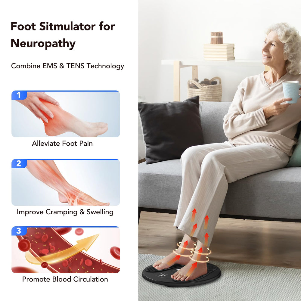 EaseZen tens-ems-therapy-setup provides versatile modes for targeted foot care.