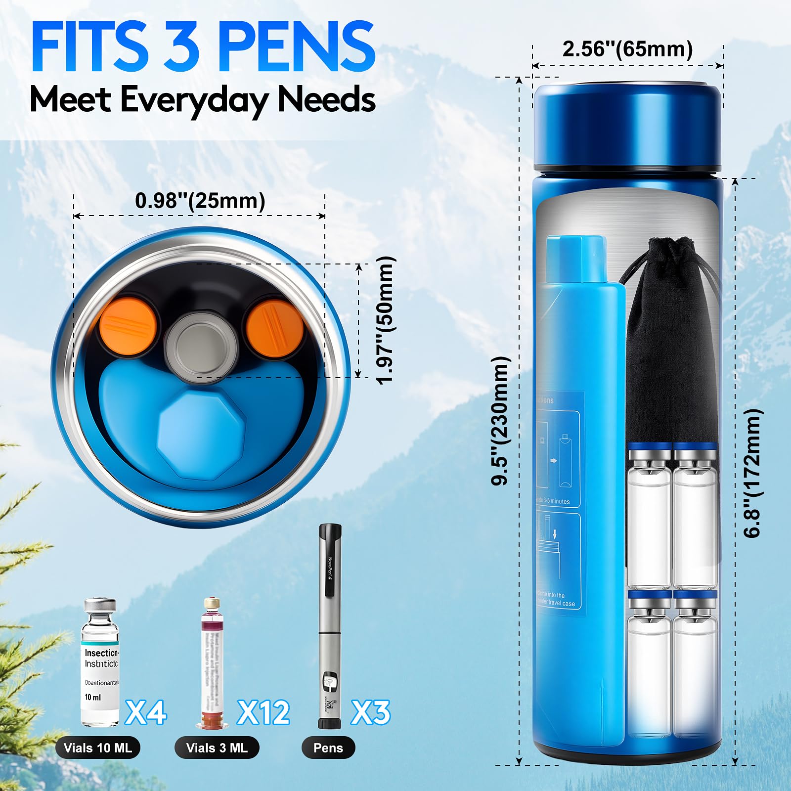 Easifeel blue housing insulin cooler travels with you in comfort.