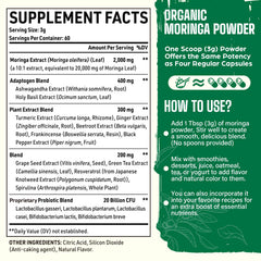 Easinloty Moringa Powder jar and scoop showing convenient 3 g serving size