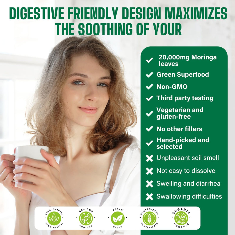 Easinloty Moringa Powder smoothie glass suggesting morning energy boost