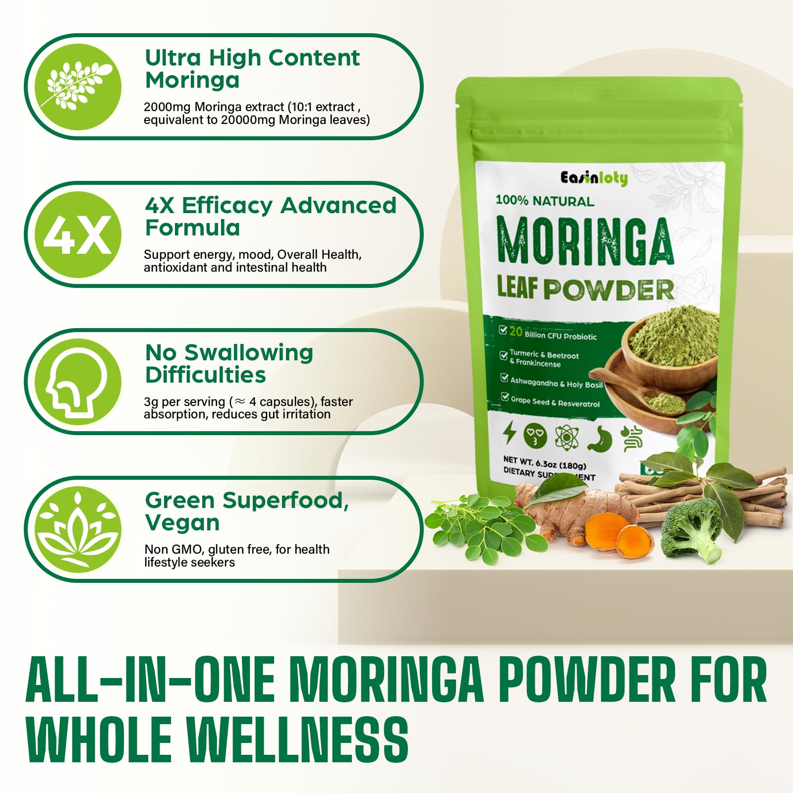 Easinloty Moringa Powder tea infusion demonstrating antioxidant-rich ritual