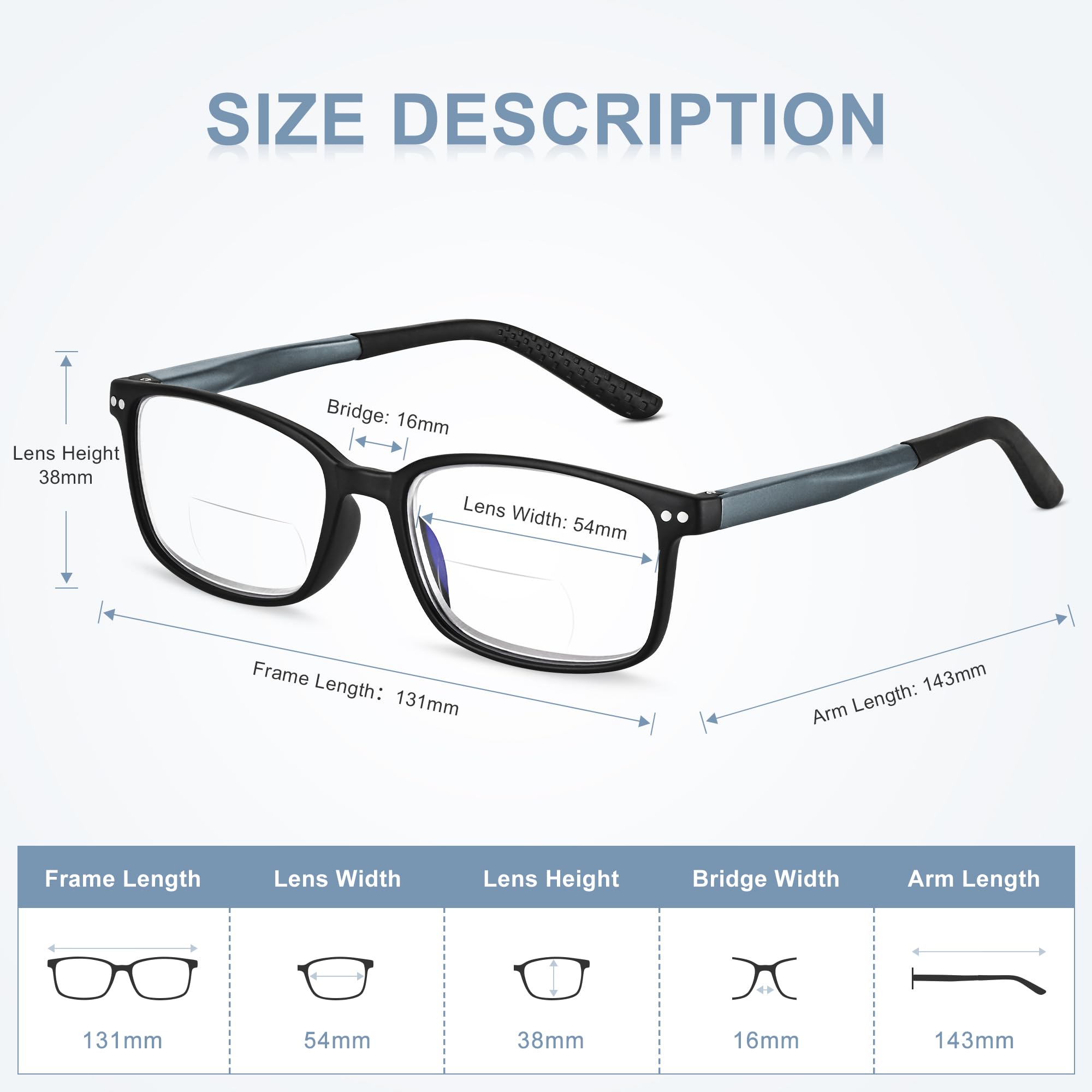 Easy Read adjustable temples close-up for secure, customized fit.