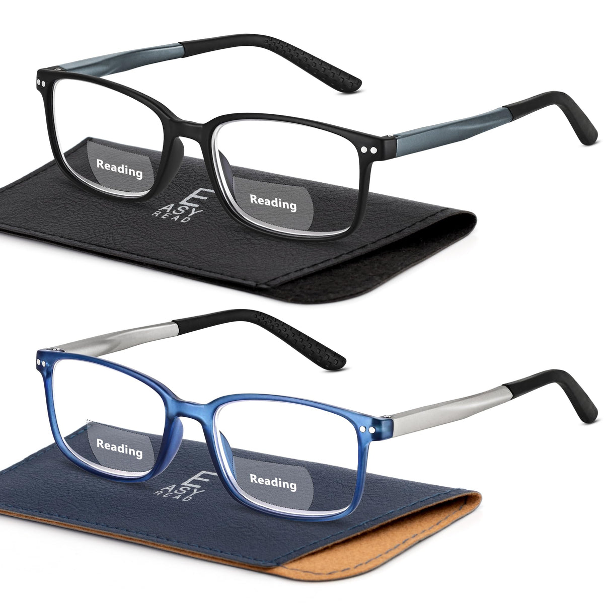 Easy Read bifocal readers in rectangular frame close-up for near and far tasks.