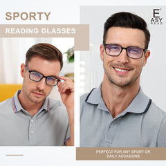 Easy Read blue light blocking lenses reduce harsh device light for comfortable viewing.