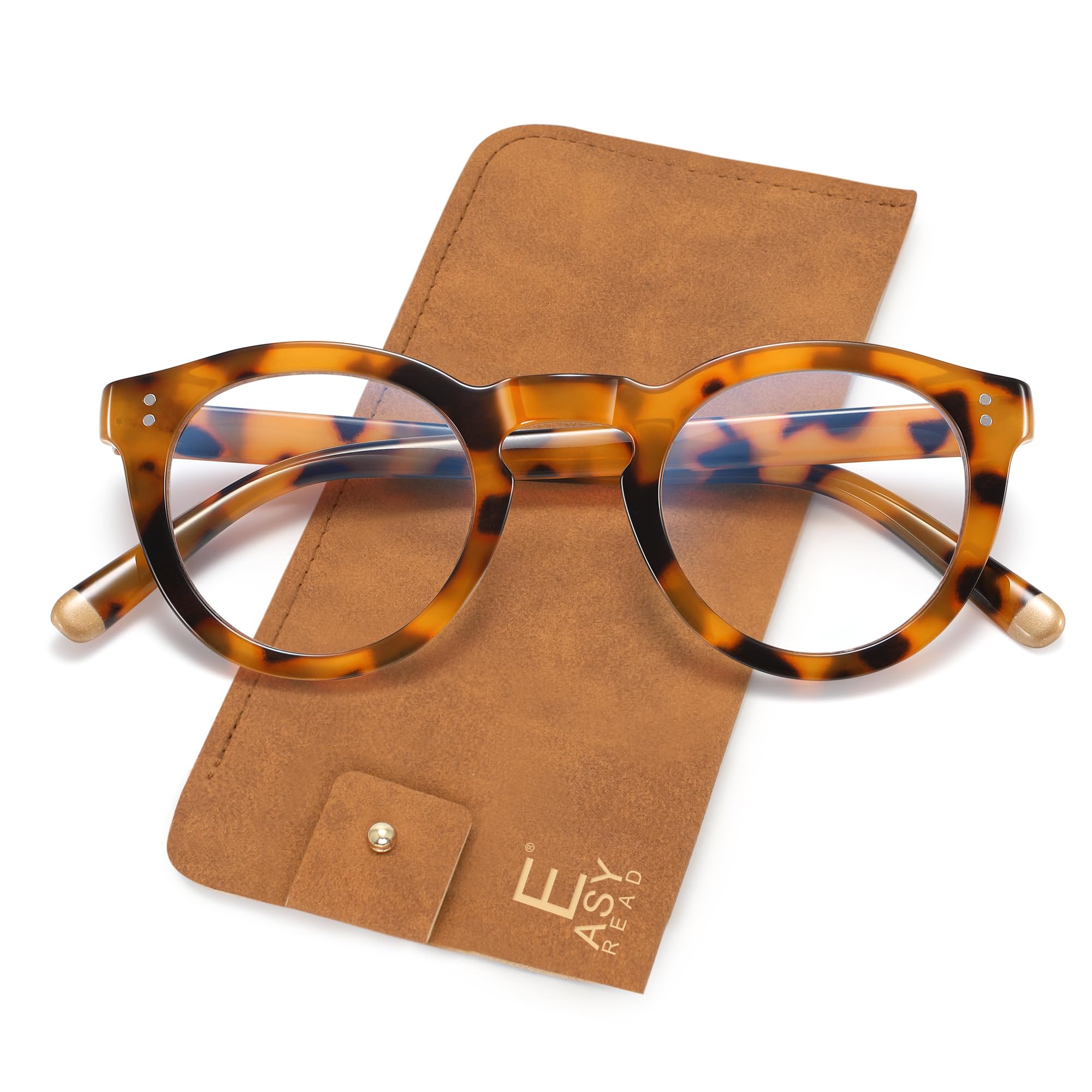 Easy Read retro round blue light glasses front view with spring hinge.