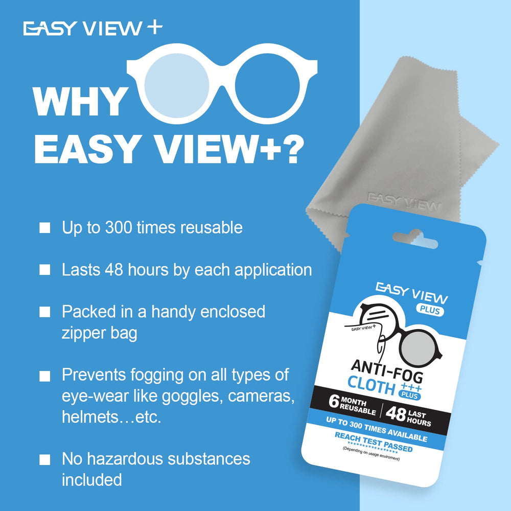 Easy View microfiber cloth used on glasses for fog-free view