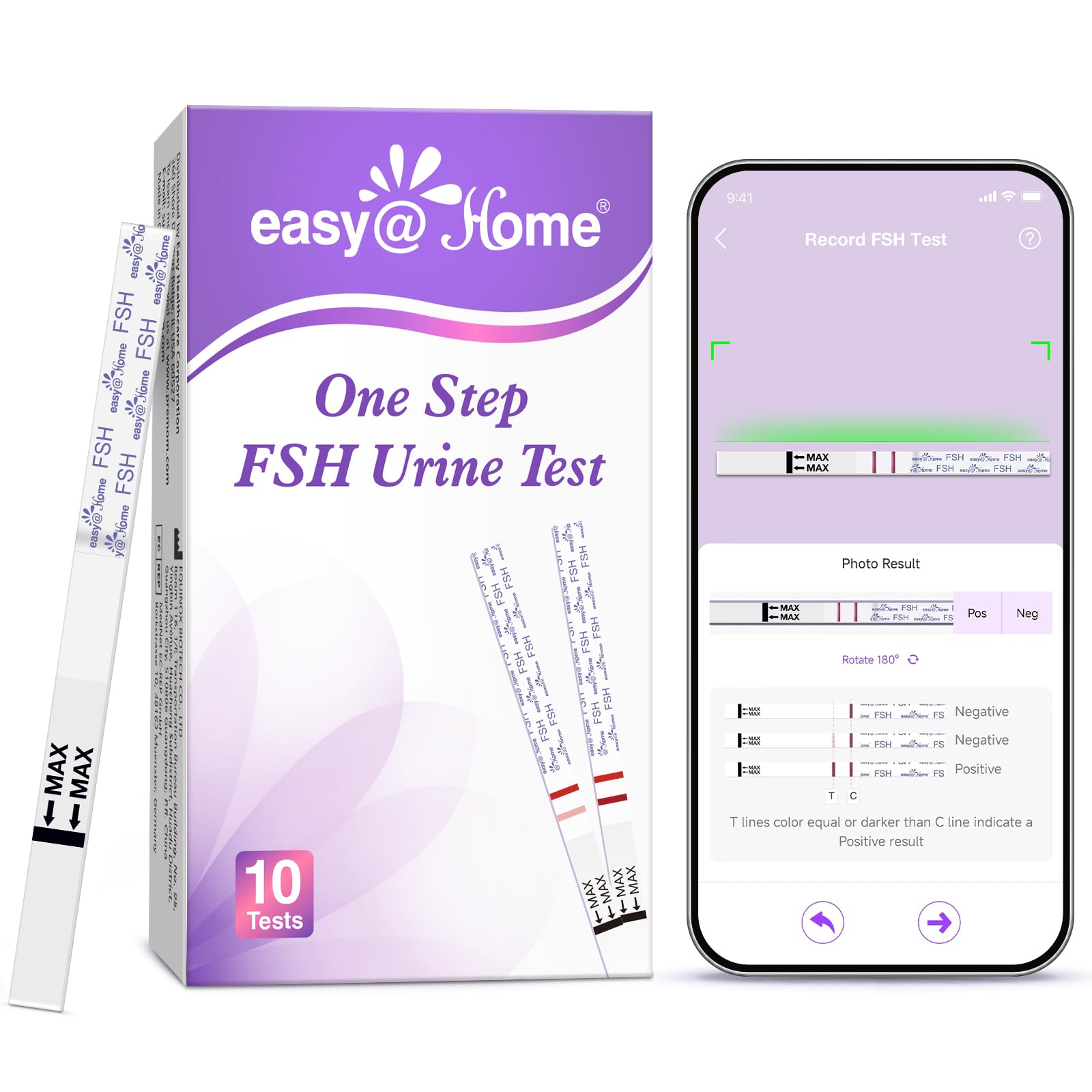 Easy@Home FSH test kit with 10 strips for home hormone tracking and fertility planning.