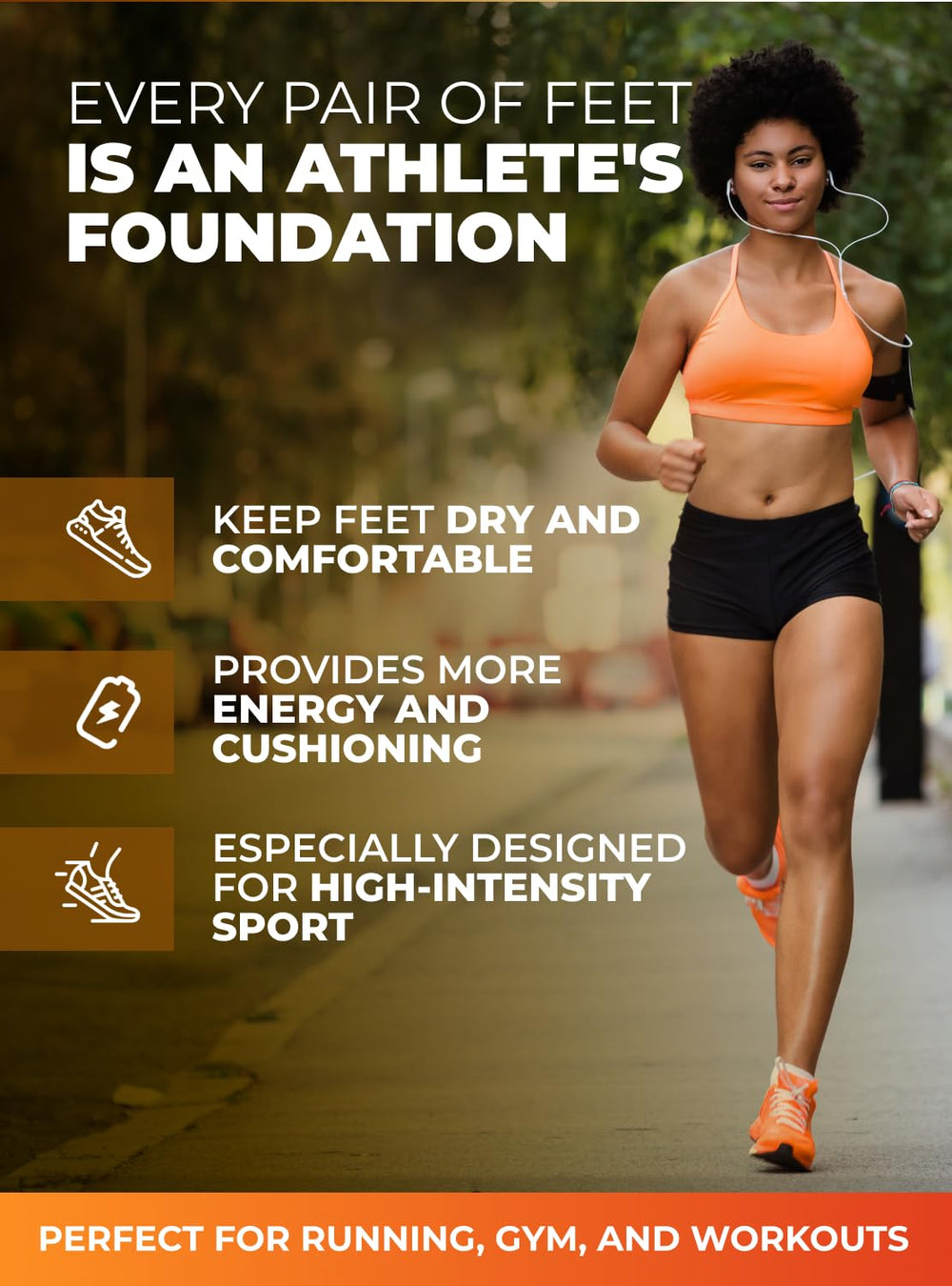 EasyFEET breathable moisture-management layer keeps feet dry during workouts.