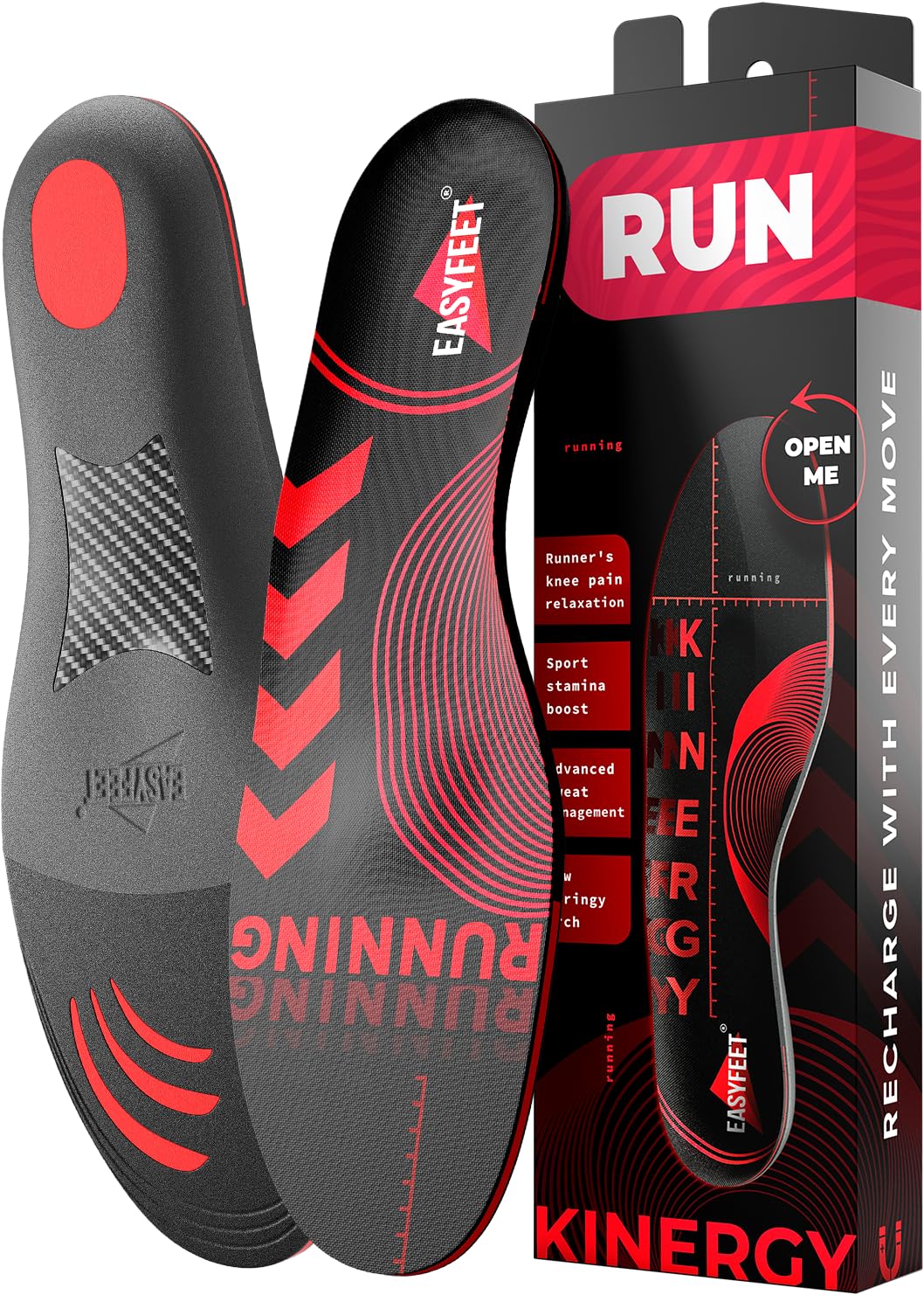 EASYFEET Kinergy running insoles provide shock absorption for active runners