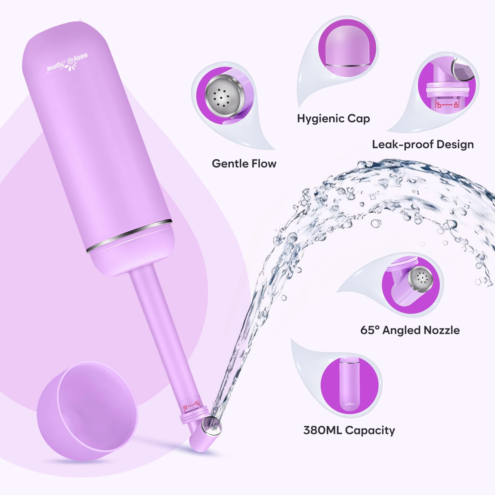 Easy@Home bidet nozzle at 65-degree angle for gentle cleansing.