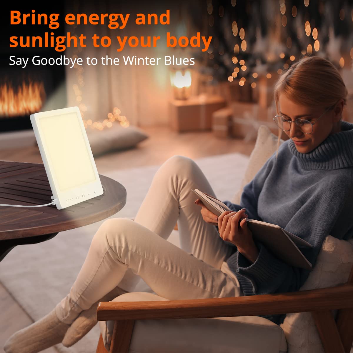 EasyHome Light Therapy Lamp dual color-temp option demonstrates warm and cool light.