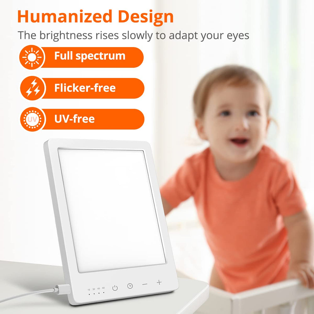 EasyHome Light Therapy Lamp UV-free LED highlights safe full-spectrum light.