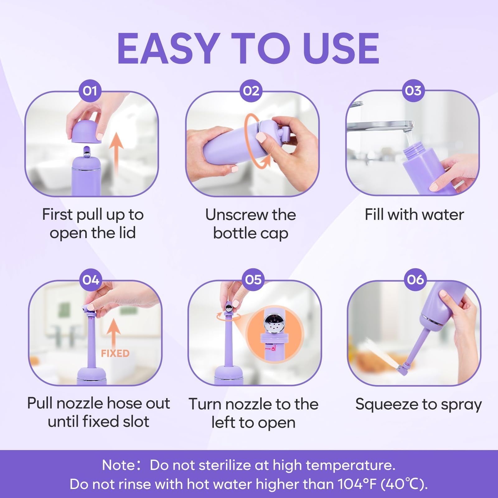 Easy@Home peri bottle in use, demonstrating gentle water flow for cleansing.