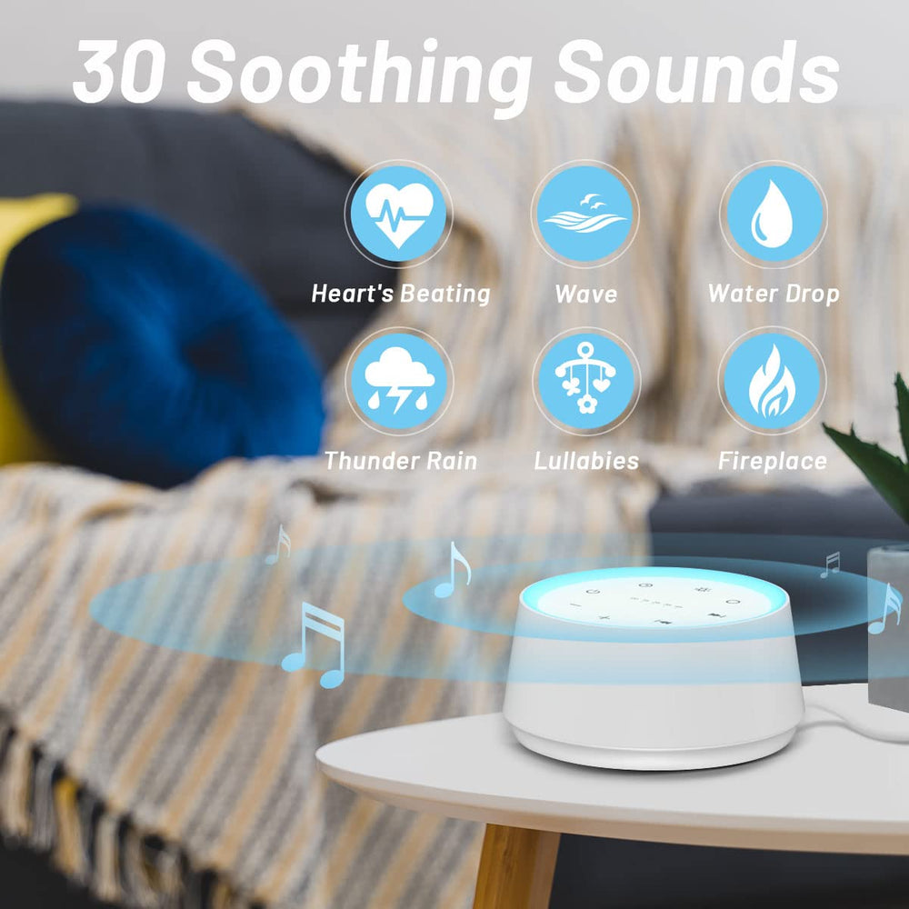 EasyHome Sleep Sound Machine showing 12 night light colors for gentle nighttime comfort.