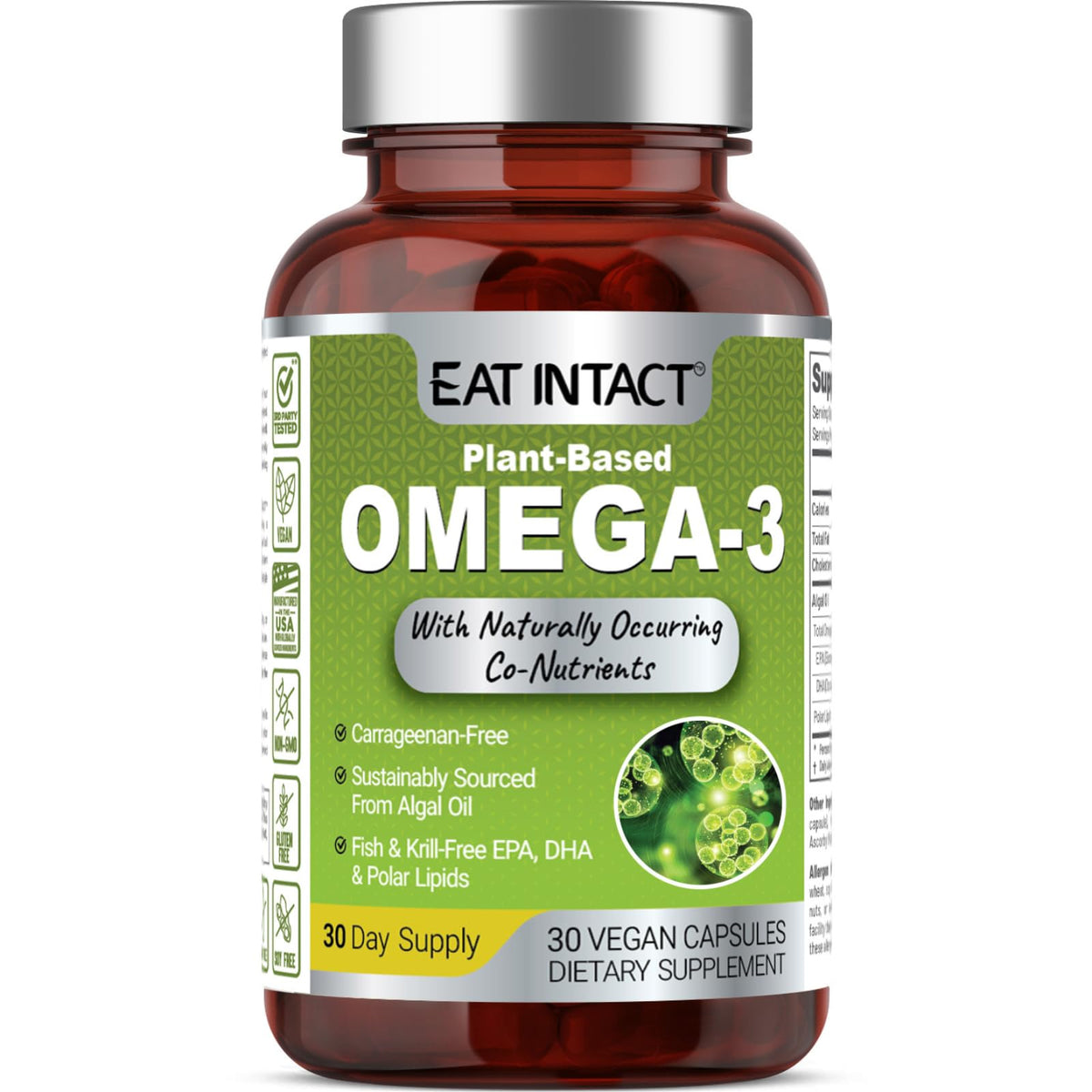 EAT INTACT vegan omega-3 algae bottle for daily plant-based intake