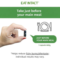 EAT INTACT vegan omega-3 label details non-GMO and carrageenan-free