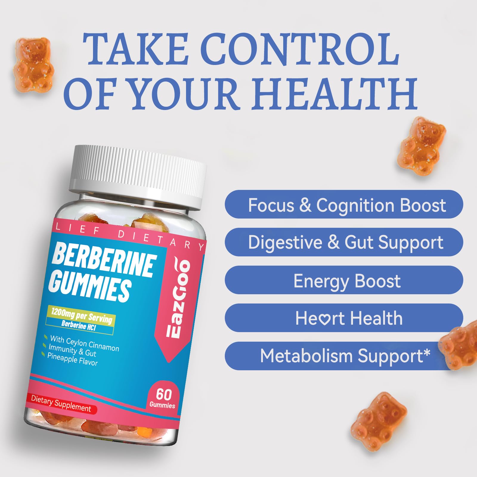 EAZGOO Berberine Gummies chewy texture for convenient daily use