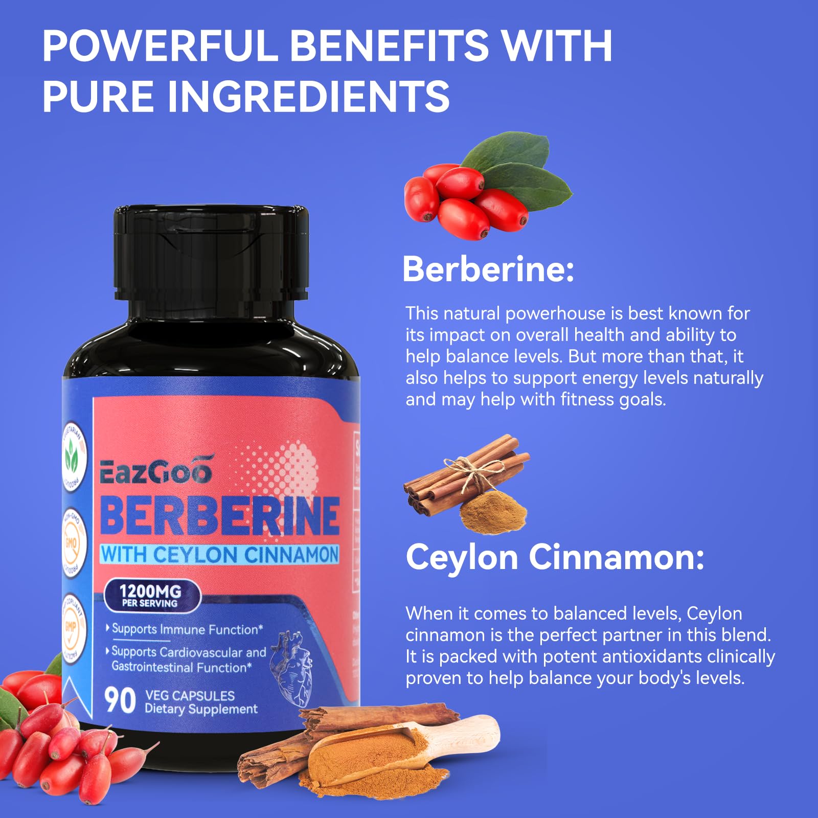 Label confirms vegan and gluten-free status for EAZGOO Berberine