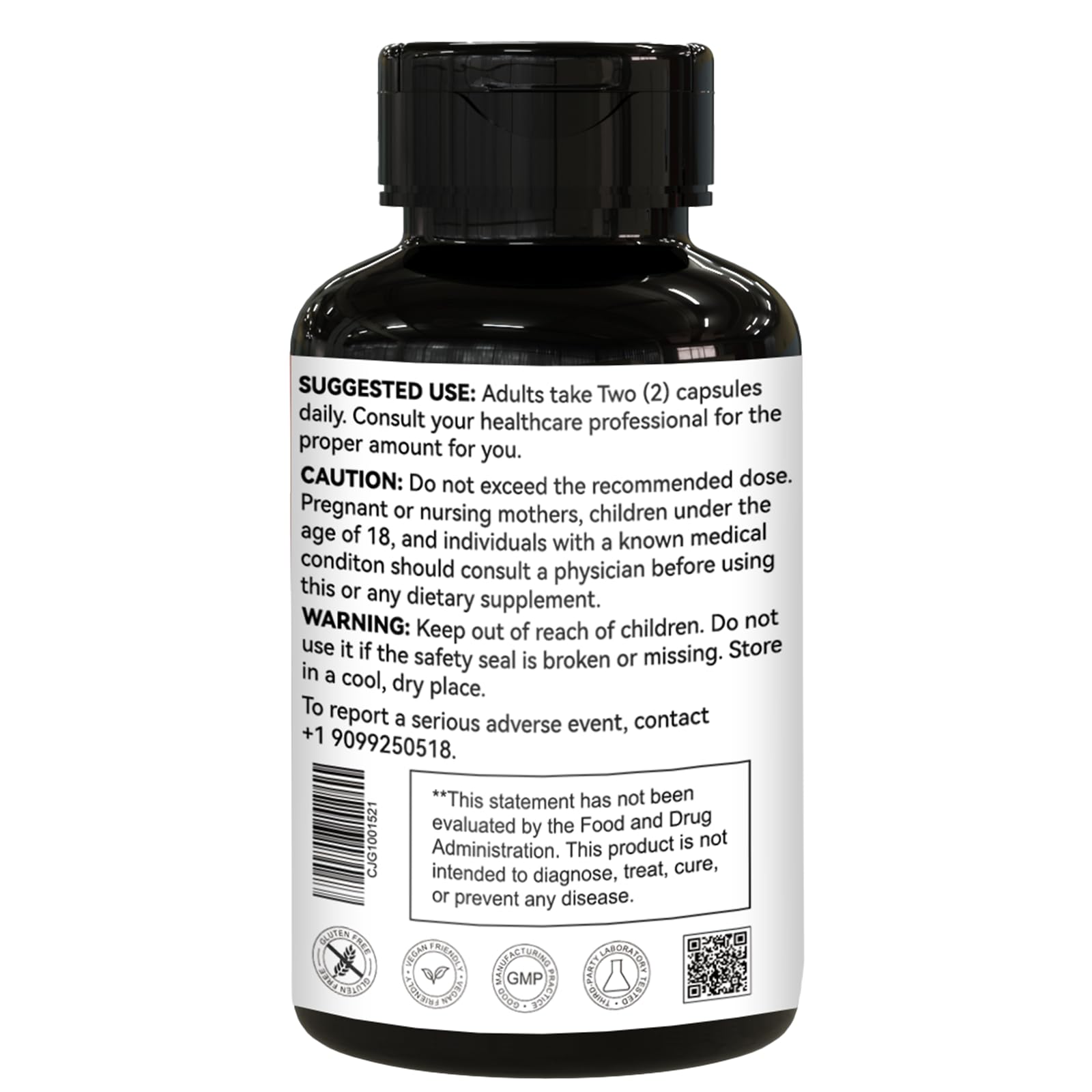 Label closeup showing non-GMO and gluten-free claims for clean supplementation.